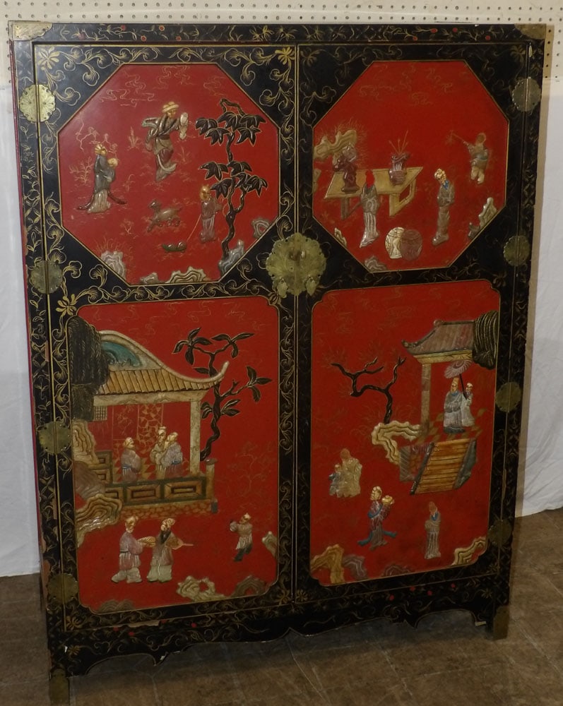 Oriental Lacquered & Paint Decorated Cabinet with Soapstone Accents (1 of 12)
