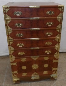 Oriental Burl Wood & Brass Bound Silver Chest