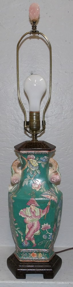 Painted Oriental Porcelain Urn Lamp (1 of 6)