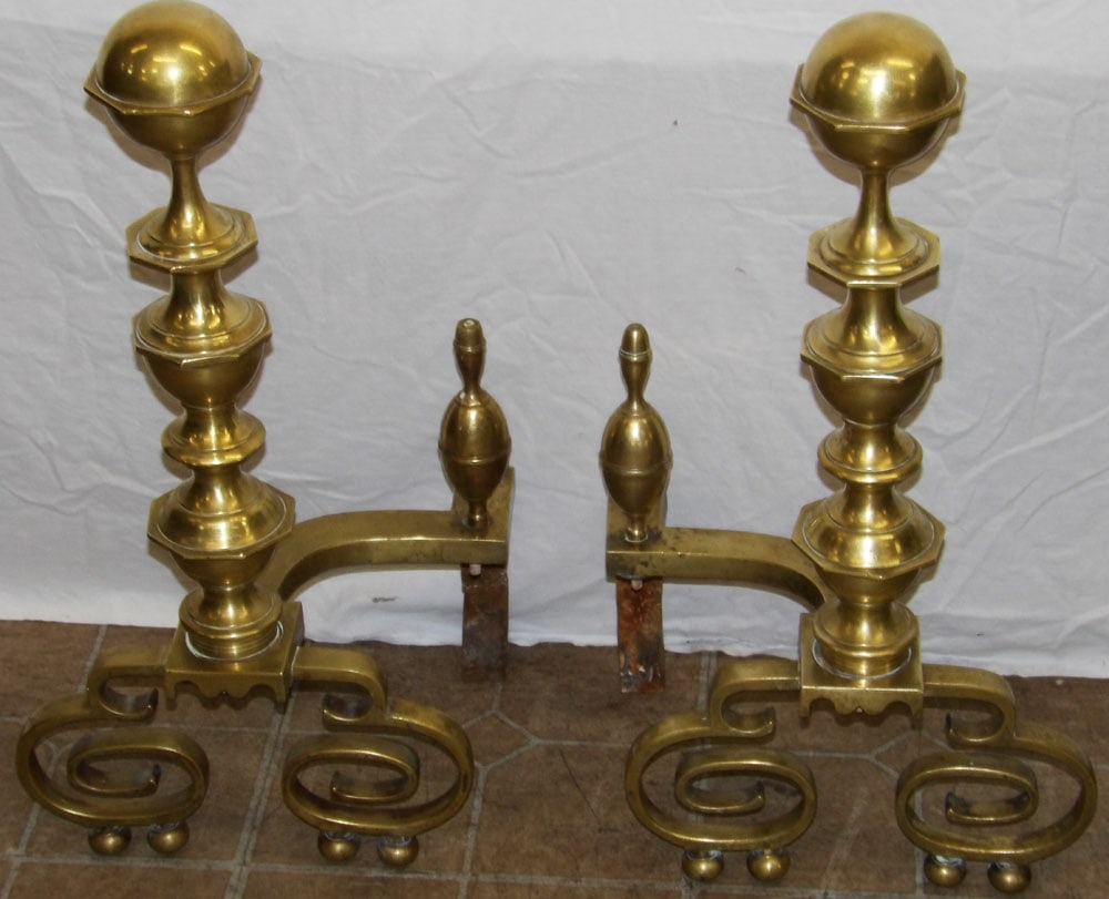 Pair of Large 19th Century Federal Cast Brass Andirons (1 of 6)