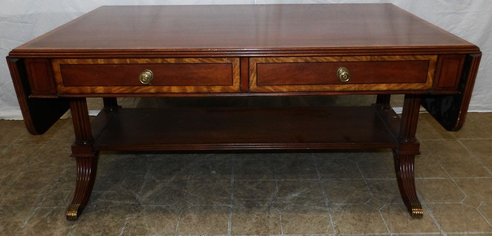 Mahogany & Banded Top Drop Leaf Coffee Table by Schumacher Furnishings (1 of 9)