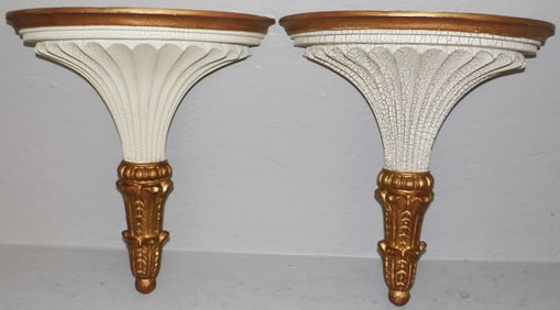 Pair of Gilded & Paint Distressed Wall Brackets