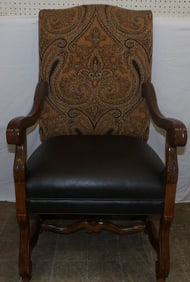 Carved Cherry & Leather Upholstered Seat Library Chair