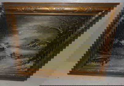 Small Framed Oil on Canvas Snow Scene
