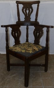 19th Century Elmwood Corner Chair with Needlepoint Seat
