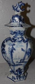 Antique Covered Delft Urn, (Some Damage)