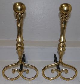 Pair of Brass Cannonball Andirons