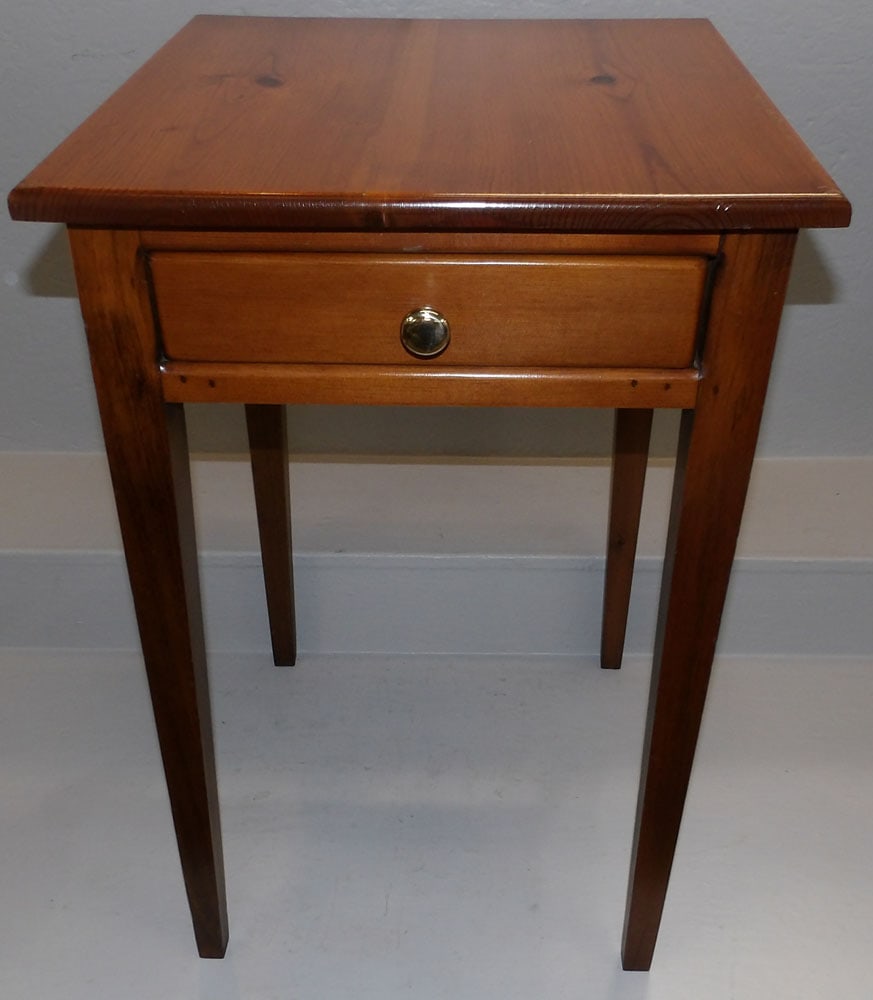 Pine One Drawer Stand: Pine One Drawer Stand . 19" W 20 1/4" D 29 1/4" H "ALL DESCRIPTIONS AND ANY CONDITION STATEMENT GIVEN BY LANGSTON AUCTION GALLERY ARE STRICTLY OPINIONS AND LANGSTON'S SHALL HAVE NO RESPONSIBILITY FOR 
