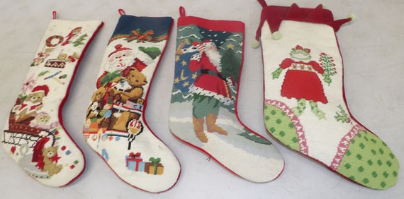 Four Needlepoint Stockings