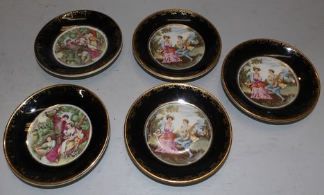 Five Painted Porcelain Butter Pads
