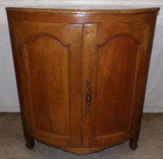 19th Century Cherry French Provincial Bow Front Corner Cabinet: 19th Century Cherry French Provincial Bow Front Corner Cabinet . 36 1/2" W 26" D 41 3/4" H "ALL DESCRIPTIONS AND ANY CONDITION STATEMENT GIVEN BY LANGSTON AUCTION GALLERY ARE STRICTLY OPINIONS AND LAN