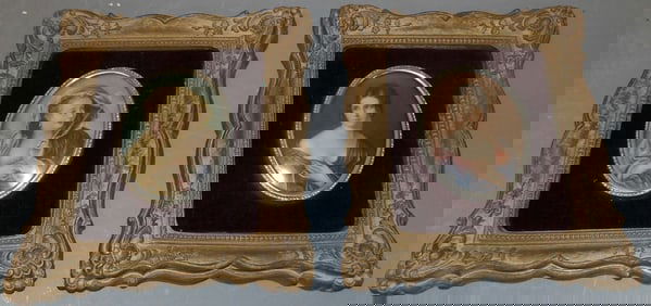 Pair of Miniature Framed Portraits of Ladies, (Pauline Bonaparte by Solomon G. Counis)