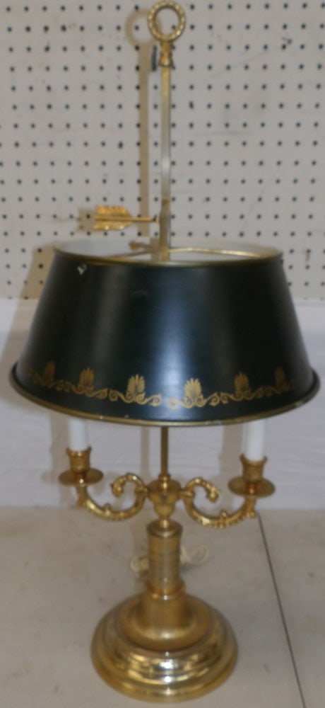 Gilded Metal Two Light Bouillotte Lamp (1 of 4)