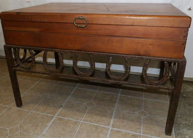 Pine Box Tea Table with Painted Metal Base