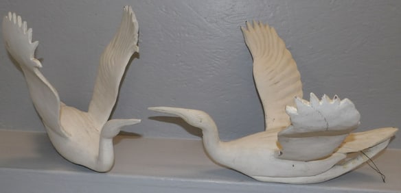 Pair of Carved Wood Heron Decoys