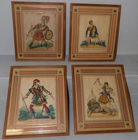Set of Four 19th Century French Hand Colored Tinsel Engravings