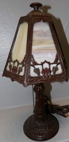 Painted Metal & Slag Glass Lamp