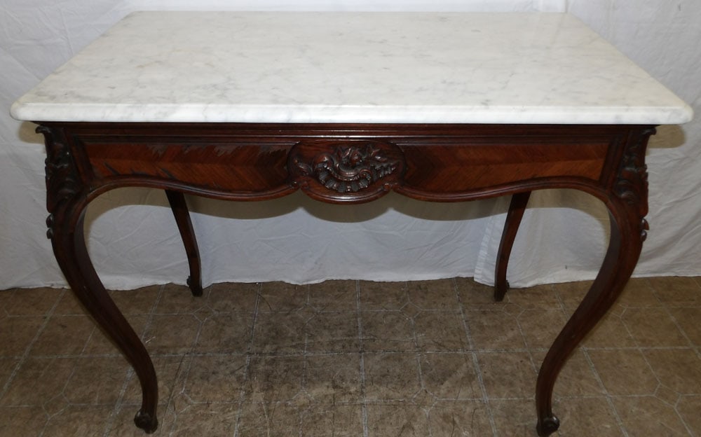Antique Carved Walnut & Marble Top Console (1 of 6)