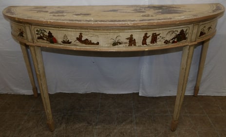 Chinoiserie Paint Decorated Demi Lune Console