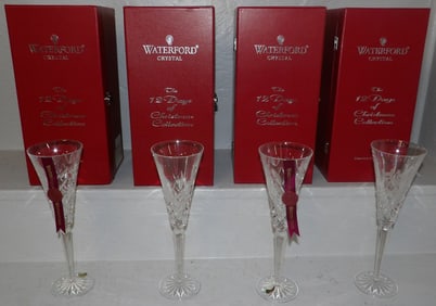 Four Waterford Crystal Champagne Flutes in Original Boxes