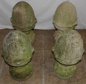 Set of Four Cast Concrete Acorn Finial Form Yard Ornaments
