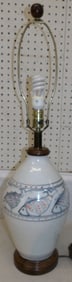 Oriental Porcelain Vase Made Into Lamp with Fish Motif