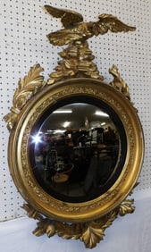 19th Century Gilded Wood Frame Convex Mirror with Eagle Crest