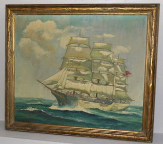 Large Oil on Canvas of a Clipper Ship Entitled 'Sorlandet' Artist Signed