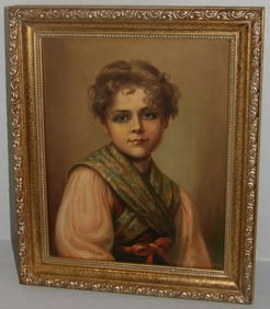 Early 20th Century Oil on Canvas of a Young Boy Artist Signed, (1950's Provenance on Back)