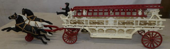 Painted Cast Iron Fire Truck & Horses