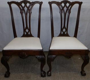Pair of 19th Century Carved Mahogany Chippendale Robert Morris Style Side Chairs with Ball & Claw