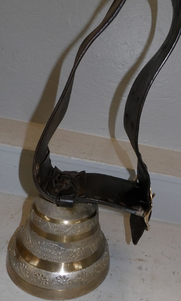 Large Cast Brass Cow Bell with Leather Strap (1 of 5)