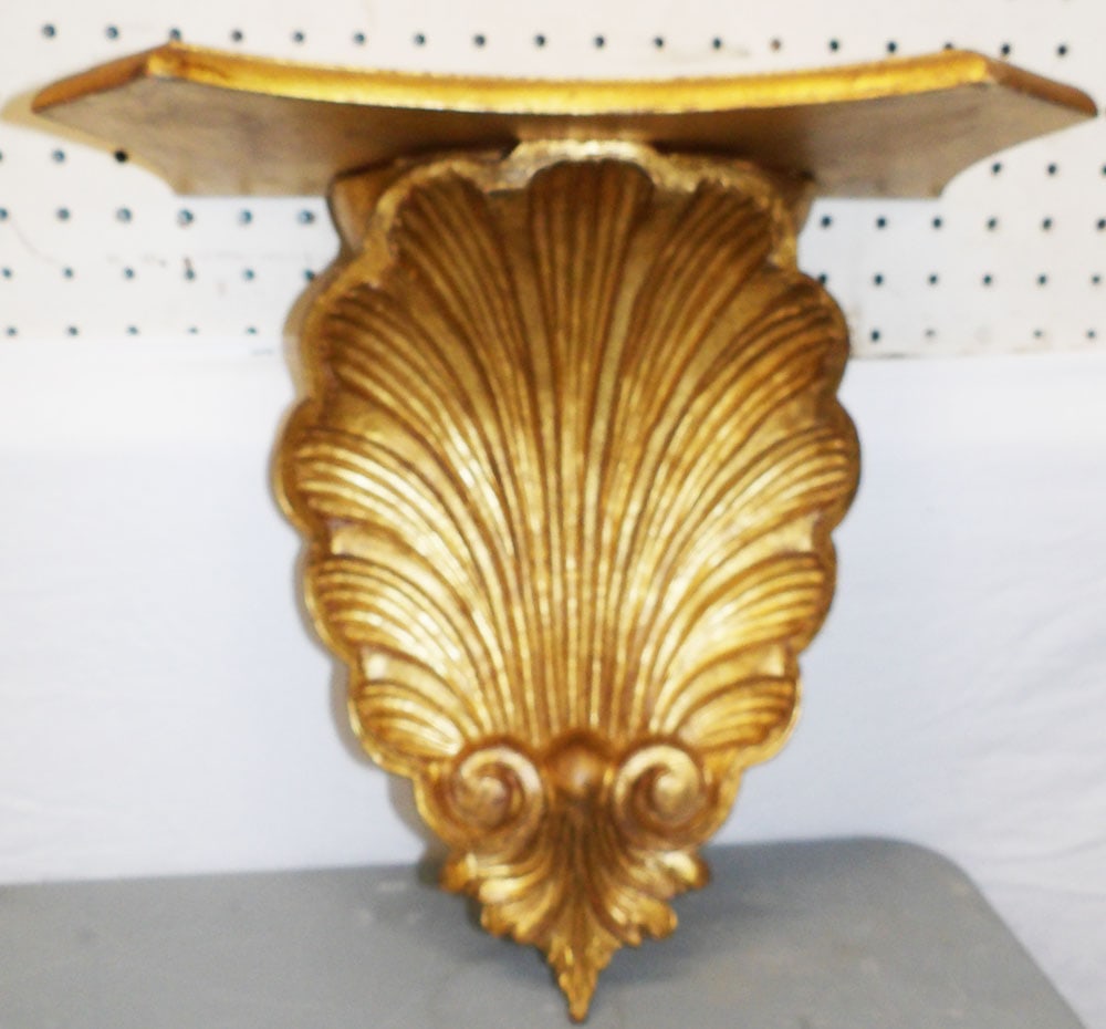 Gilded Wall Bracket: Gilded Wall Bracket. 14" W 7" D 14" H "ALL DESCRIPTIONS AND ANY CONDITION STATEMENT GIVEN BY LANGSTON AUCTION GALLERY ARE STRICTLY OPINIONS AND LANGSTON'S SHALL HAVE NO RESPONSIBILITY FOR ERRORS OR OM