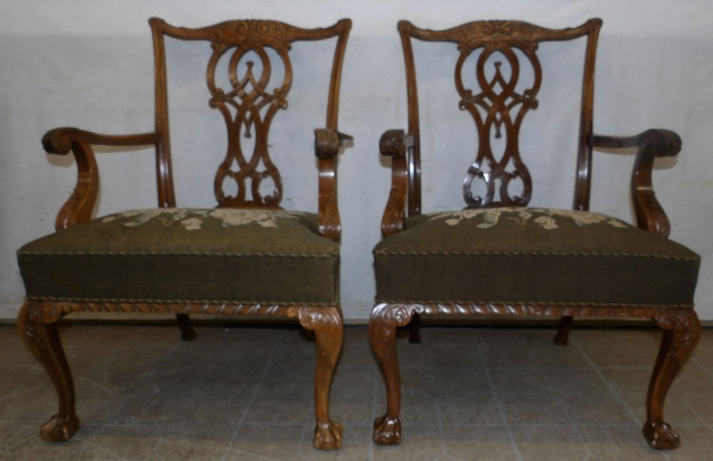 Pair of Carved Mahogany Chippendale Arm Chairs with Ball & Claw Feet (1 of 9)