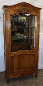 Antique Carved Cherry French Provincial Glass Door Cabinet