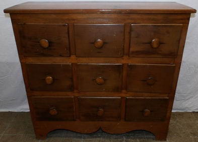 Antique Pine Nine Drawer Apothecary Cabinet