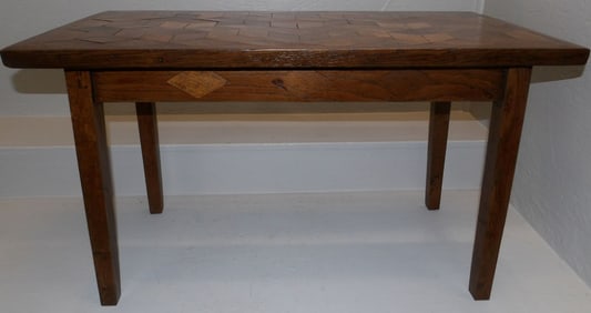 Antique Oak Marquetry Inlaid Top Tea Table