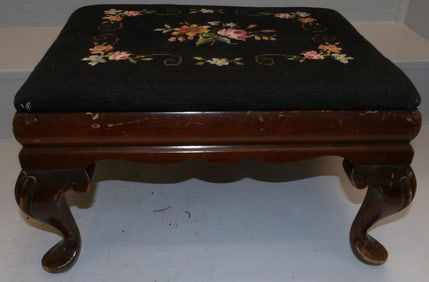 Mahogany & Needlepoint Top Foot Stool