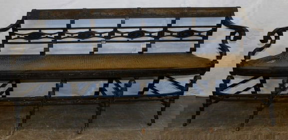 Antique Painted Cane Seat Bench, (As Is)