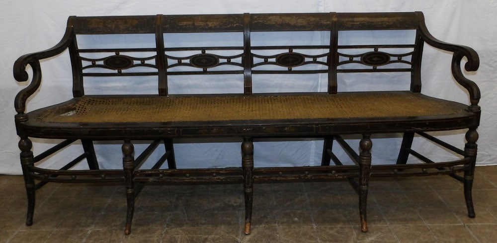 Antique Painted Cane Seat Bench, (As Is) (1 of 10)