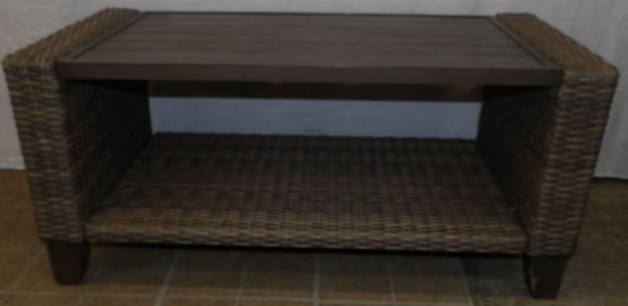 Painted Metal & Faux Rattan Outdoor Table