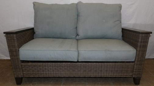 Painted Metal & Faux Rattan Loveseat