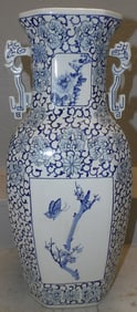 Large Oriental Blue & White Vase, (Has Restoration)