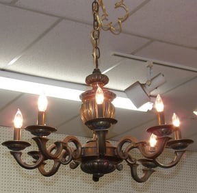 Heavy Bronze Eight Light Chandelier