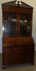 19th Century Mahogany Two Part Glass Door Secretary