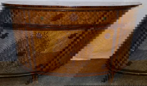 Satin Wood Inlaid Rosewood Banded Bow Front Console