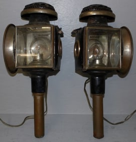 Pair of Painted Tole & Brass Coach Lights