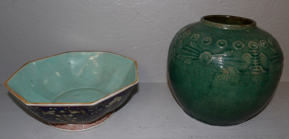 Oriental Porcelain Bowl & Pottery Ginger Jar (1 of 5)