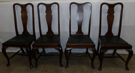 Set of Antique Four Mahogany Queen Anne Dining Chairs