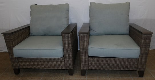 Pair of Painted Metal & Faux Rattan Arm Chairs